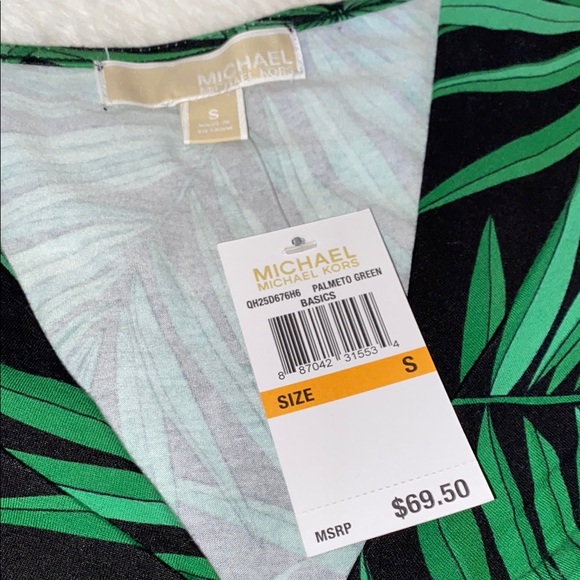 NWT Tropical Leaf Print “Palmeto Green” Michael KORS Top with Gold Zipper Sz S - Picture 3 of 12